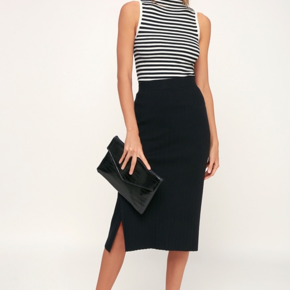 Lulus Kellie Black Ribbed Sweater Pencil Skirt - Size Medium